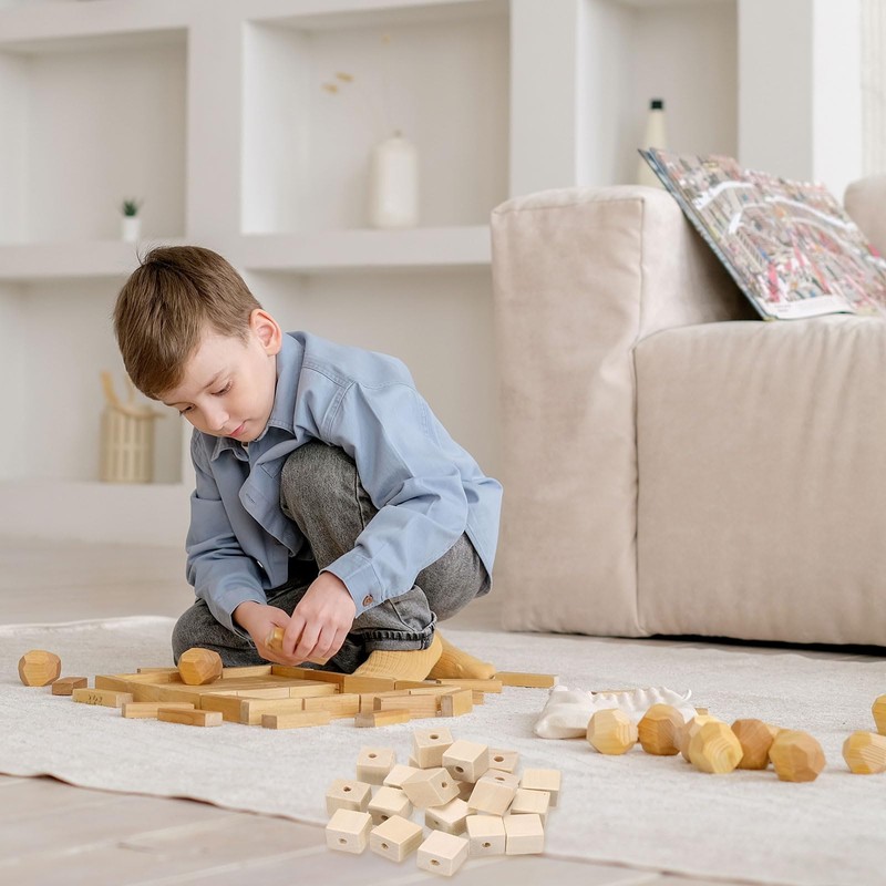 sourcing map 20Pcs Wooden Blocks with Holes, 1.6 Inch Unfinished