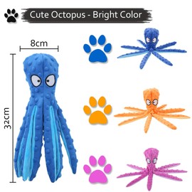 Dog Squeaky Toys, Octopus Interactive Play Toy, No Stuffing Plush Dog Chew Toy with Crinkle Paper for Medium and Large Dog Playing (Blue)