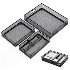 Stranthother Mesh Metal Desk Drawer Organizer Tray for Office and Home 12.3"x8.3"x1.7" Desk Organizer Storage Basket Drawer Organizer for Home,Office,School Supplies Black