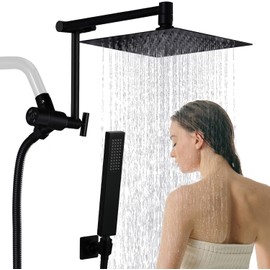 All Metal 8" Rain Shower Head with Handheld Spray Combo, 4-Mode Shower Diverter with Pause Setting, Stainless Steel Shower Wand, Adjustable Extension Arm, 71 Inch Extra Long Hose - Matte Black