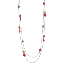 BULINLIN Layered Silver Long Necklace for Women Turquoise Stone Beaded Strand Sweater Chain Necklaces Fashion Costume Jewelry Gifts for Mom(Red turquoise)