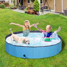 ZENY Foldable Dog Pet Bath Pool, Collapsible Plastic Pet Swimming Pool, Portable Dog Bath Tub, Pet Wading Pool for Large Medium Small Dogs & Ducks, 63'' x 12''