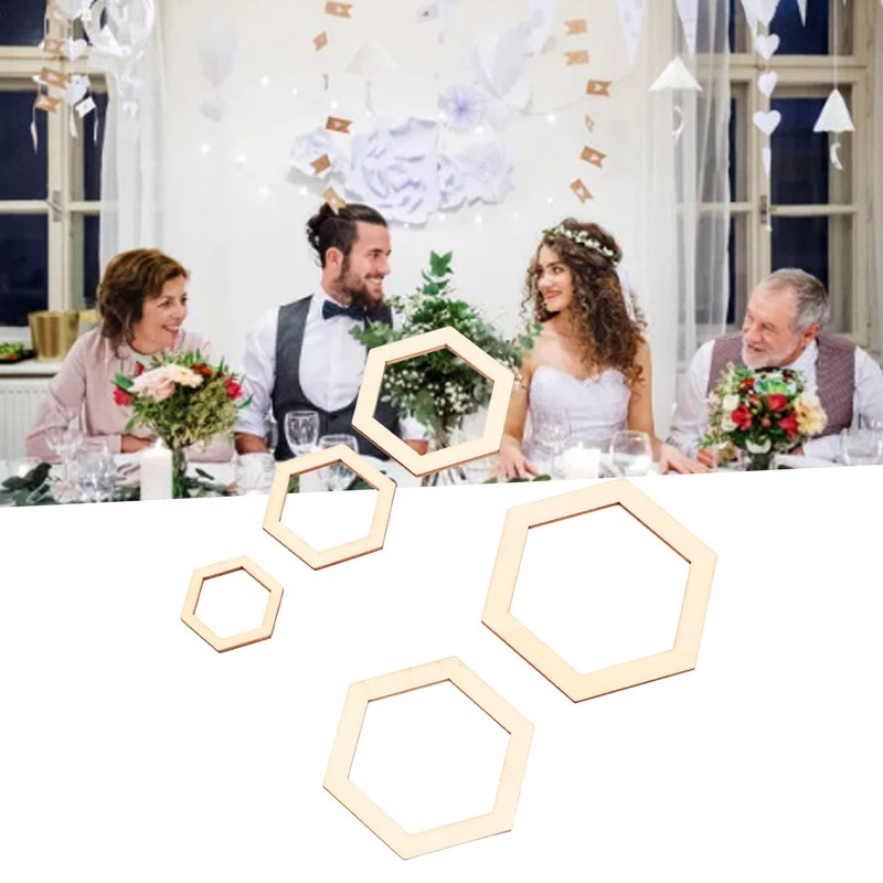 205Pcs Hexagonal Wooden Cutouts 5 Sizes Light Durable Odourless Blank