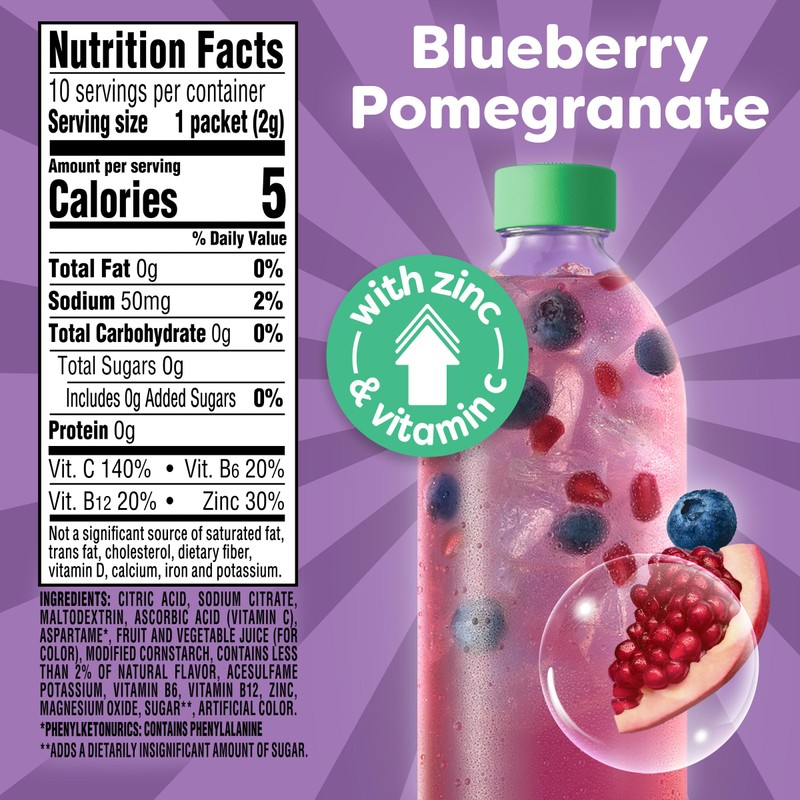 Crystal Light Pure Immunity Blueberry Pomegranate Drink Mix, 10 ct
