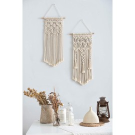 Mkono 2 Pcs Macrame Woven Wall Hanging Boho Home Chic Bohemian Geometric Art Decor - Beautiful Nursery Bedroom Apartment Dorm Room Decoration, Gift for Birthday Holiday, 28" L x 13" W