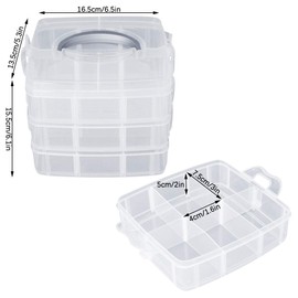 LZYMSZ 3-Tier Transparent Adjustable Stackable Compartment Slot Plastic Storage Box, Snap-Lock Clear Container Box for Storing Toy Jewelry Accessory 6.5 x 6.1x 4.9in(S)
