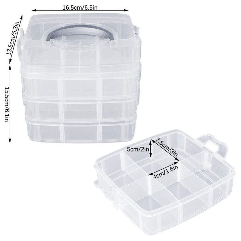 LZYMSZ 3-Tier Transparent Adjustable Stackable Compartment Slot Plastic Storage Box,