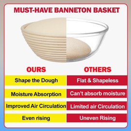 Baker Nest Bread Proofing Basket - 9 Inch Round Banneton with Linen Liner - Natural Rattan Dough Rising Bowl for Home and Professional Bakers