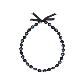 Fuqimanman2020 Hawaiian Graduation Black Kukui Nut Leis Flower Necklace Ribbon Bow Tie Closure Adjustable Acrylic Heart Shell Beads for High School College Graduation Party Accessories-Blue