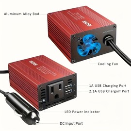 Car Power Inverter - 12V DC to 110V AC Converter with 3.1A Dual USB Car Charger and Car Adapter Plug Socket for Laptops, Computers and Other Devices - Portable and Compact Design US Socket