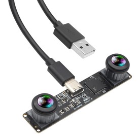 ELP 3D Stereo USB Camera 1080P 60fps High Speed Webcam 180 Degree Fisheye Sync Dual Lens 4MP VR Camera Plug and Play Face Recognition QR Code Scanning for Industrial Security