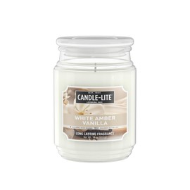 Candle-lite Scented Candles, White Amber Vanilla, 18 oz Jar, Proudly Poured in The USA, Aromatherapy Candle, Single-Wick with 110 Hours of Burn Time, Perfect for Creating a Relaxing Ambiance