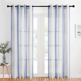 NICETOWN Semi Sheer Curtains 84 inch Long for Bedroom, Decorative Striped Collision 3-Tone Drapes Privacy Light Filter Window Drapes for Farmhouse & Living Room, Blue, 104" Wide Total 2 Pieces