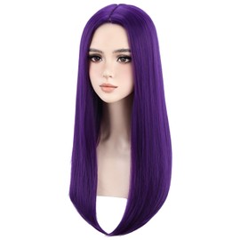Dark Purple Long Straight Middle Part Wigs for Women Girls Purple Wig Heat Resistant Synthetic Wigs Costume Cosplay Party or Daily Wig
