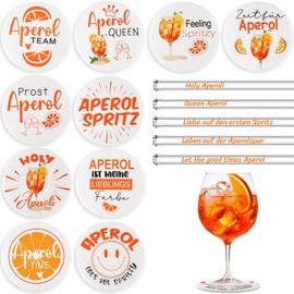 Joycabin 15 Stück Aperol Untersetzer Filz und Glasstrohhalme Aperol Spritz Geschenk, Wiederverwendbar Glas Strohhalm Rund Untersetzer Aperol Deko für Aperol Liebhaber, Sommer Tischdeko (Weiß)