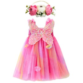 BGFKS Baby Girl Rainbow Floral Tutu Dress,Toddler Girls Birthday Party Princess Dresses with Floral Headband(Rainbow,5-6Y).