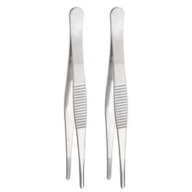 HARFINGTON 2pcs Stainless Steel Tweezers 4.9 Inch Precision Tweezers with Straight Serrated Tip Multi-Purpose Kitchen Tong for Cooking Gardening Repairing Craft, Silver