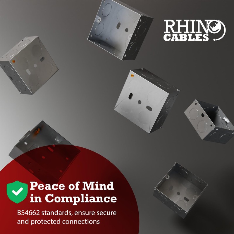 rhinocables Metal 1 Gang Single Socket Back Box, Single Pattress