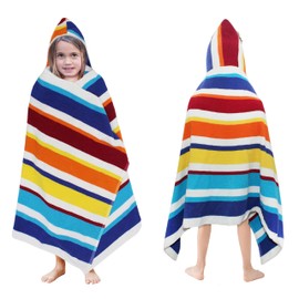 ORIGINAL KIDS Hooded Bath Towel Wrap - 100% Cotton Terry Large Oversized Hooded Kids Towel - Toddler Shower Pool Beach Towel - Soft Plush Absorbent Quick Dry Easycare Gift - 30x60- Cabana Stripe Multi