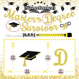 Master's Degree Survivor Banner, Congrats Grad You Did It, Happy Master's Graduation Party Decorations Supplies, Gold Glitter