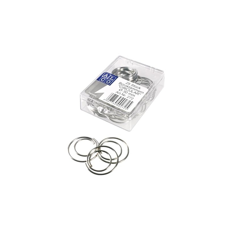 'Alco-Albert 272 Nickel-Plated Round Circular Paperclips, Diameter 30 mm Pack