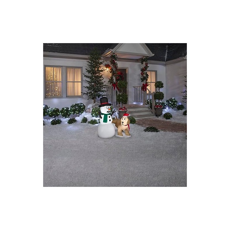 4' Gemmy Airblown Inflatable Golden Retriever w/Snowman Yard Decoration 114364