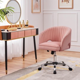 Yaheetech Pink Desk Chair Vanity Chair with Back Home Office Chair Cute Desk Chair Modern Swivel Rolling Chair Computer Chair for Study, Vanity, Bedroom