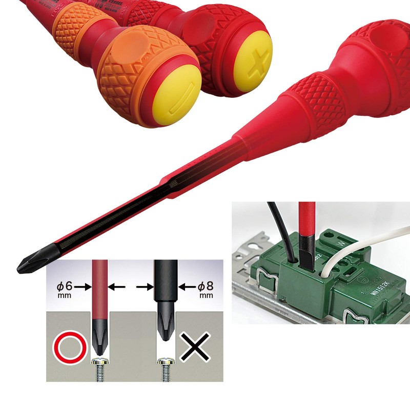 VESSEL Ball Grip, Insulated Screwdriver + 2 x 100, Electrical