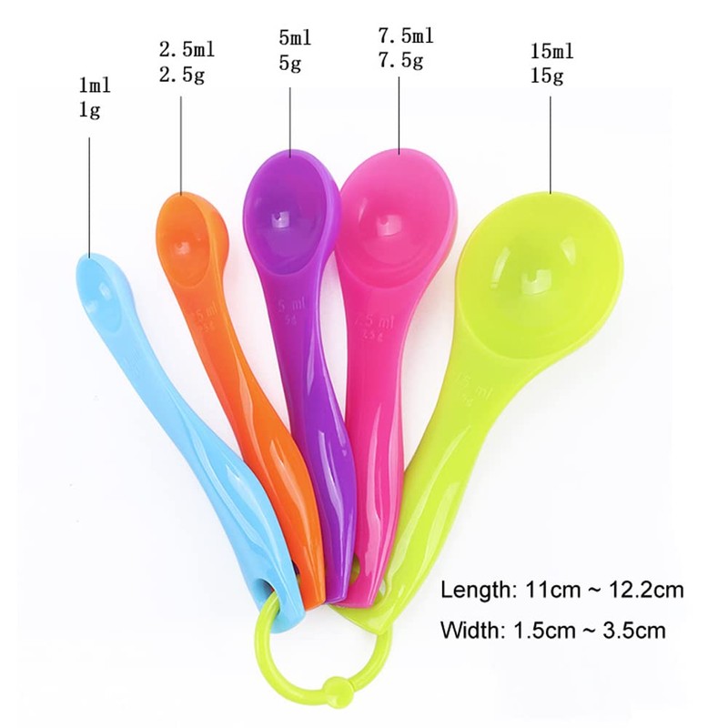 Set of 5 Plastic Measuring Spoons Set Colorful Measuring Cup