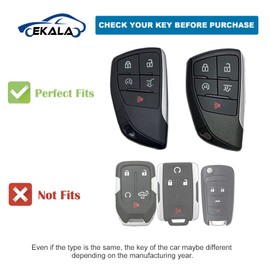 EKALA for GMC Key Fob Cover with Leather Key Fob Keychain, 5 Buttons Soft TPU Black Gold Key Shell Case Compatible with 2021 2022 2023 GMC Sierra 1500 Chevy Silverado 1500 2500HD 3500HD (BP-Bck-5D)