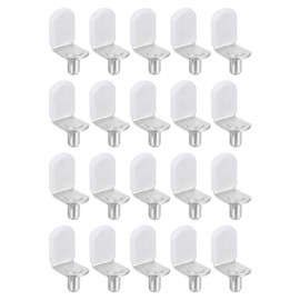 sourcing map 20Pcs Shelf Support Pegs, 6mm L-Shaped Bracket Style Shelf Pegs Pegs with Rubber Sleeve, Metal Support Pegs Holder for Kitchen Cabinet Bookcase (Silver, White)