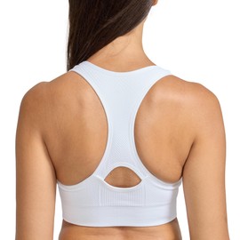 Aeropostale Women's Performance Zip Up Sports Bra, White Ribbed