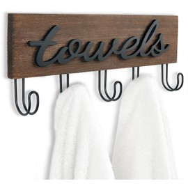 Mkono Towel Holder Wall Mounted Towel Racks for Bathroom Farmhouse Decor Rustic Wood Towel Hooks Hang Towels Bathrobe Coat Clothing 12.6" x 5.2" Bath Towel Hanger Storage Organizer