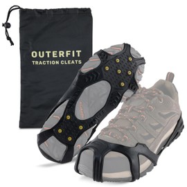 Outerfit Non-Slip Crampons with Tungsten Steel Spikes, Shoe Spikes for Snow and Ice, Snow Cleats, Ice Grips for Hiking, Fishing, Walking, Black, Large-X-Large