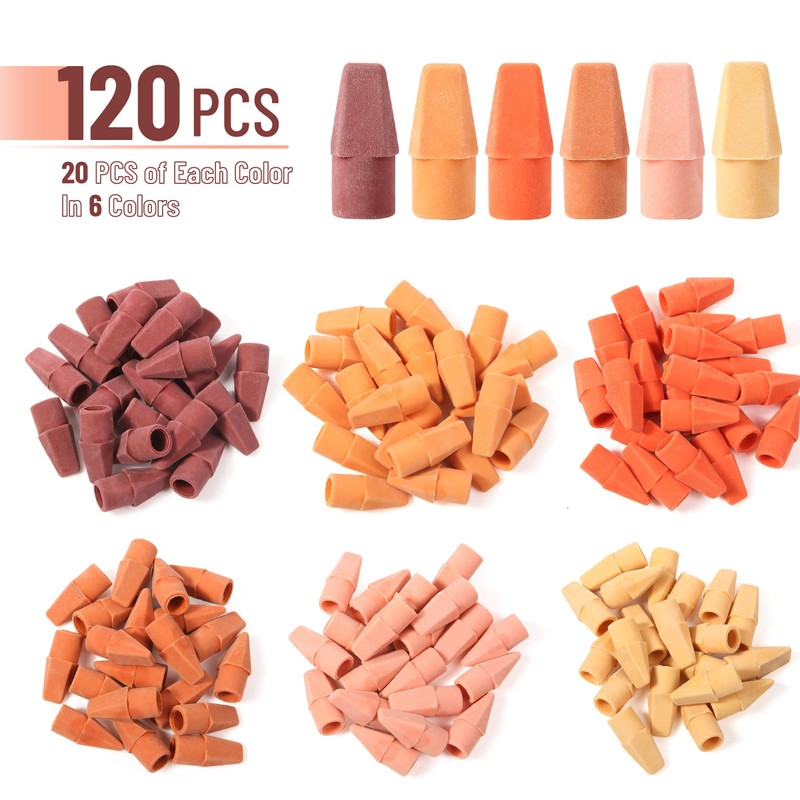 Mr. Pen- Pencil Top Erasers, 120 Pack, 6 Different Sunset