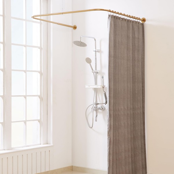 Yampos U Shaped Shower Curtain Rod Gold, [Both Sides: 23.6"-52",
