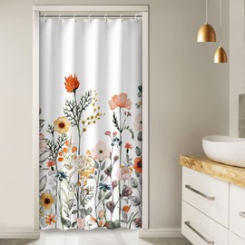 LIVILAN Small Stall Shower Curtain 36W x72H Inches Narrow RV Shower Curtains Floral Shower Curtains for Bathroom Flower Shower Curtains Set with 12 Hooks Short Half Shower Curtain Stall Size