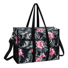 HUA ANGEL Large Waterproof Swimming Bag for Men and Women - Small Travel Bag with Many Pockets - Beach Bag Family with Zip for Weekender Shopper, red flowers, L