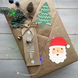 COM-FOUR® 48 x 3D Wooden Stickers for Christmas Decoration - Decoration Set for Christmas Gifts - Gift Stickers for Decoration, Decorative Stickers [Selection Varies] (48 Pieces - Stickers - Mix 2)