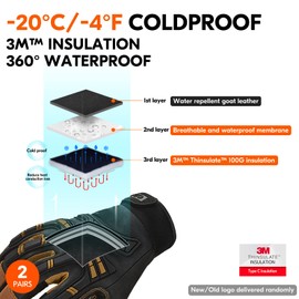 Vgo... 2 pairs Winter Work Gloves Men Waterproof Anti Vibration, Warm Heavy Duty Gloves for Freezer Warehouse Construction Trucker