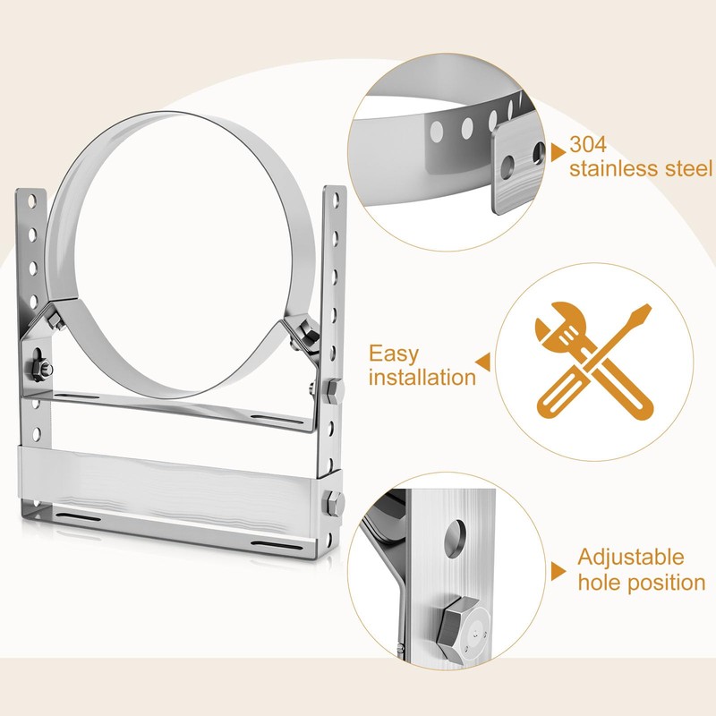 Zonon Silver 1 Pcs Adjustable Wall Bracket for Stove Pipe(8"