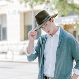 Bigalli 100% Wool Felt Australian Hat for Women Men Crushable Waterproof Nubuck Leather Band | Outback Cowboy Cowgirl | Cream X Large