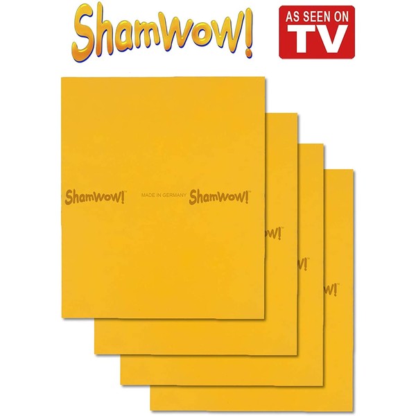 ShamWow The Original Super Absorbent Multi-Purpose Cleaning Shammy (Chamois) Towel Cloth, Machine Washable, Will Not Scratch, Orange (4 Pack)