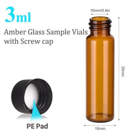 BIGLEE 100PCS Amber Small Glass Vials with Screw Caps (3ML)