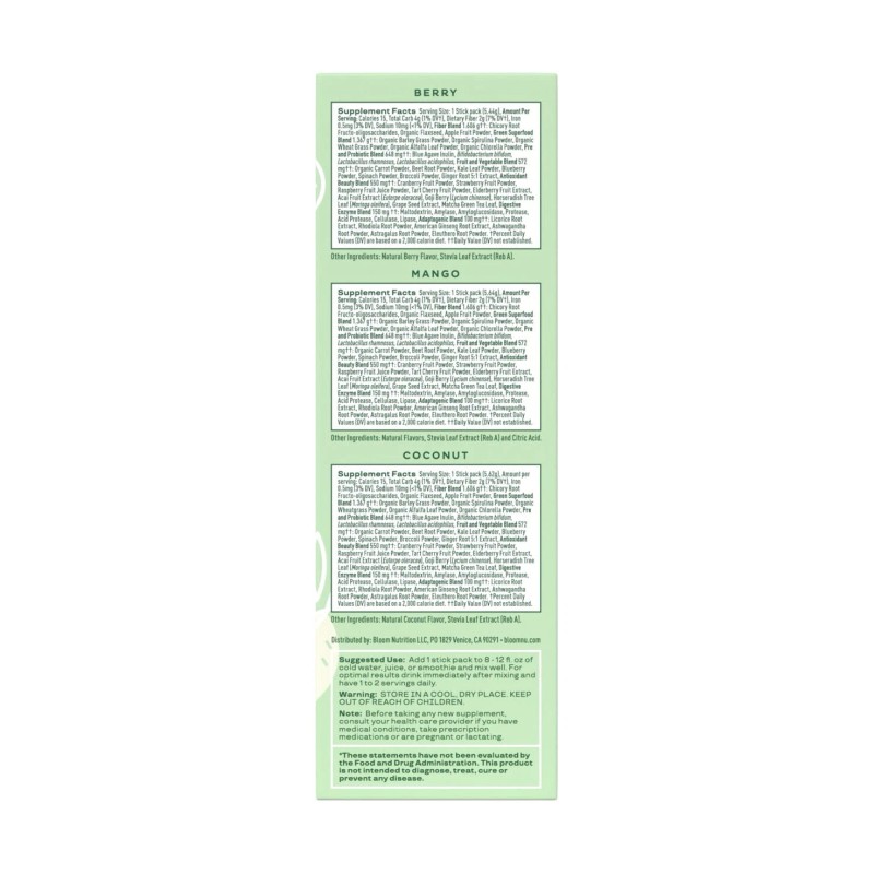 Bloom Nutrition Greens & Superfoods Powder Sticks, for Gut Health,
