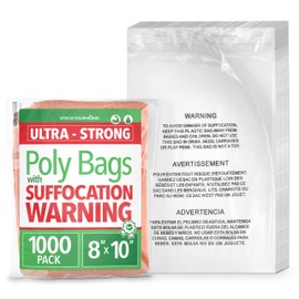 1000- Pack Self Sealing Clear Poly Bags, 8x10" Packing Envelope with Suffocation Warning, for Shipping & Mailing Clothing, Flyers & Documents