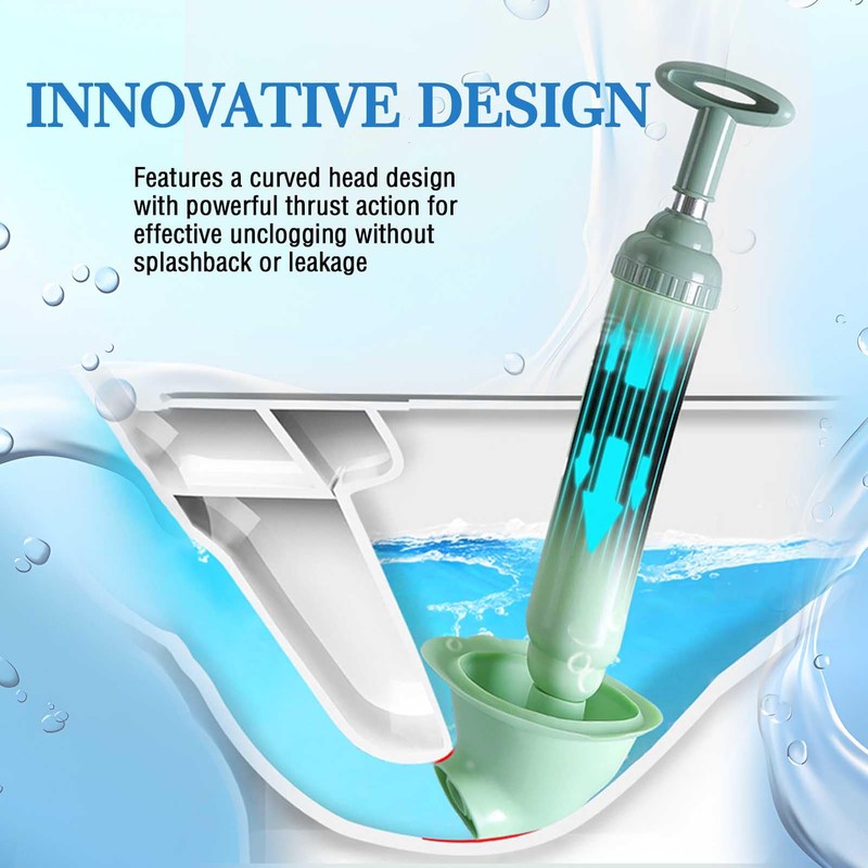 Professional Toilet Plunger, High Pressure Unclogger with Curved Head Design,