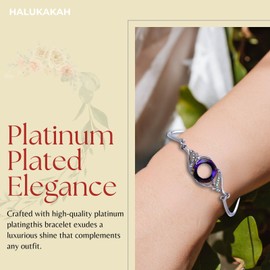 Halukakah PHONEIX REBIRTH Platinum Plated Women's Bracelet with Sapphire Blue Natural Austrian Crystals -Luck & Renewal Symbol Jewelry.Gift for Birthday,Anniversary,with Message Card,Adjustable 18+5cm