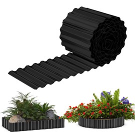 Landscape Edging No Dig,Metal Garden Edging Border Corrugated Galvanized Sturdy Lawn Edging, Flexible Long Strips Garden Borders for Raised Flower Bed Tree Surrounds (Black, 10 inch x 20 ft)