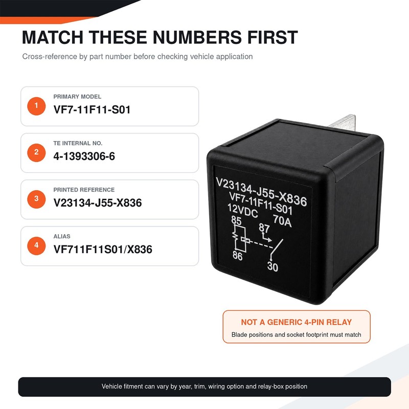 VF7-11F11-S01 12VDC 70A 4-Pin SPST-NO Relay (2-Pack)